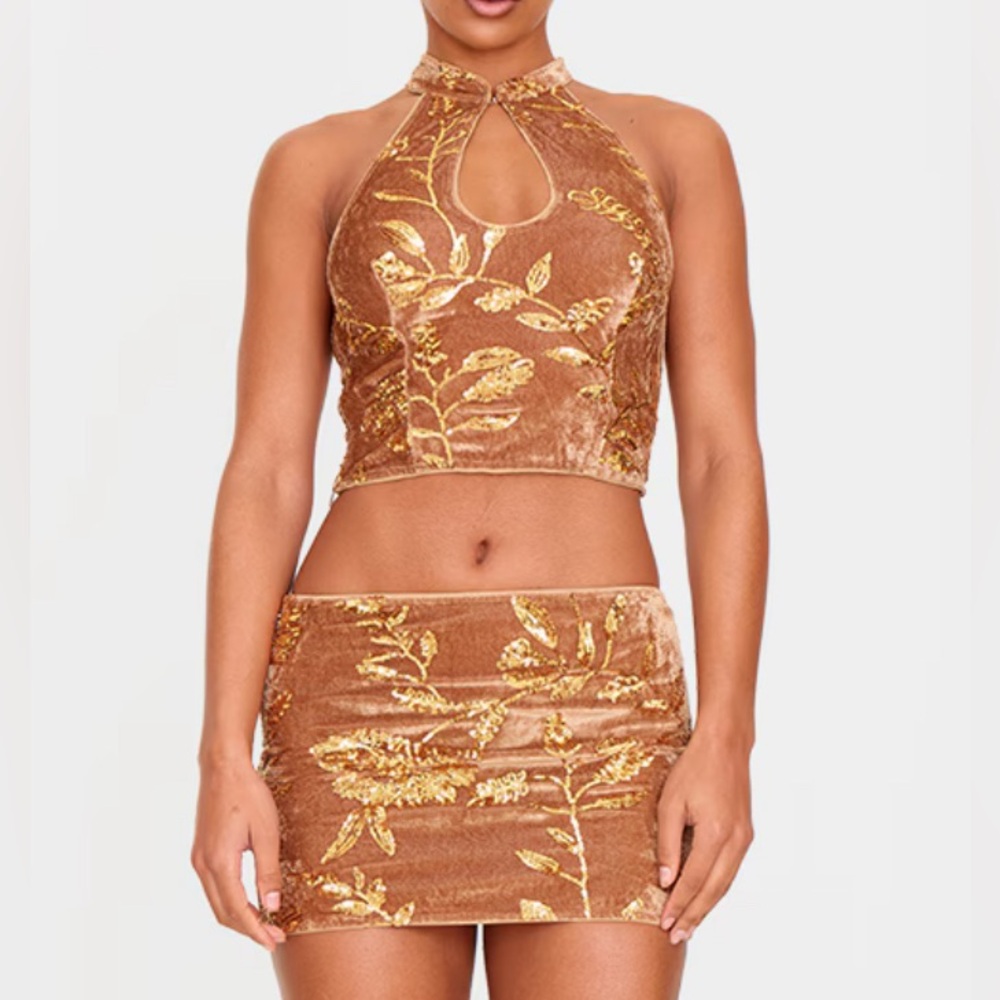PrettyLittleThing Gold and Brown Mini Skirt